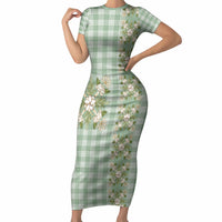 Liko Kukui Hawai'i Palaka Squares Maile Leaf Short Sleeve Bodycon Dress Flowers Hawaiian Quilt Patterns
