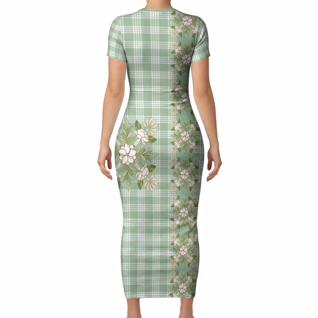 Liko Kukui Hawai'i Palaka Squares Maile Leaf Short Sleeve Bodycon Dress Flowers Hawaiian Quilt Patterns