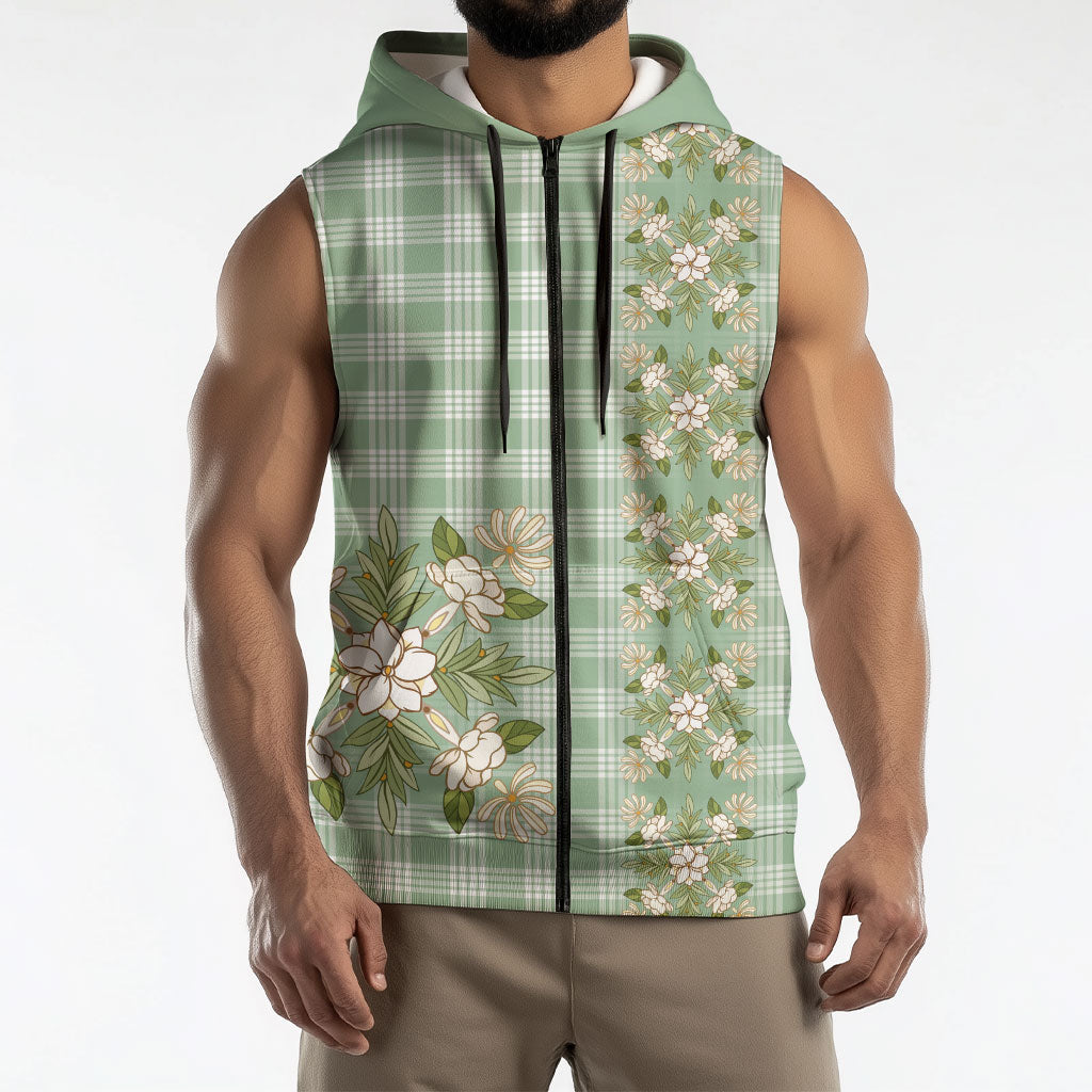 Liko Kukui Hawai'i Palaka Squares Maile Leaf Sleeveless Zip Hoodie Flowers Hawaiian Quilt Patterns