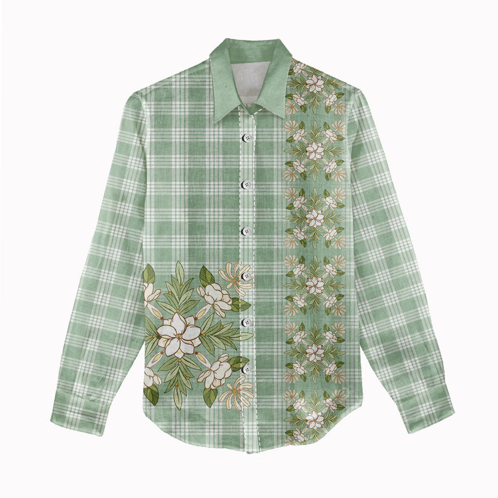 Liko Kukui Hawai'i Palaka Squares Maile Leaf Women Casual Shirt Flowers Hawaiian Quilt Patterns