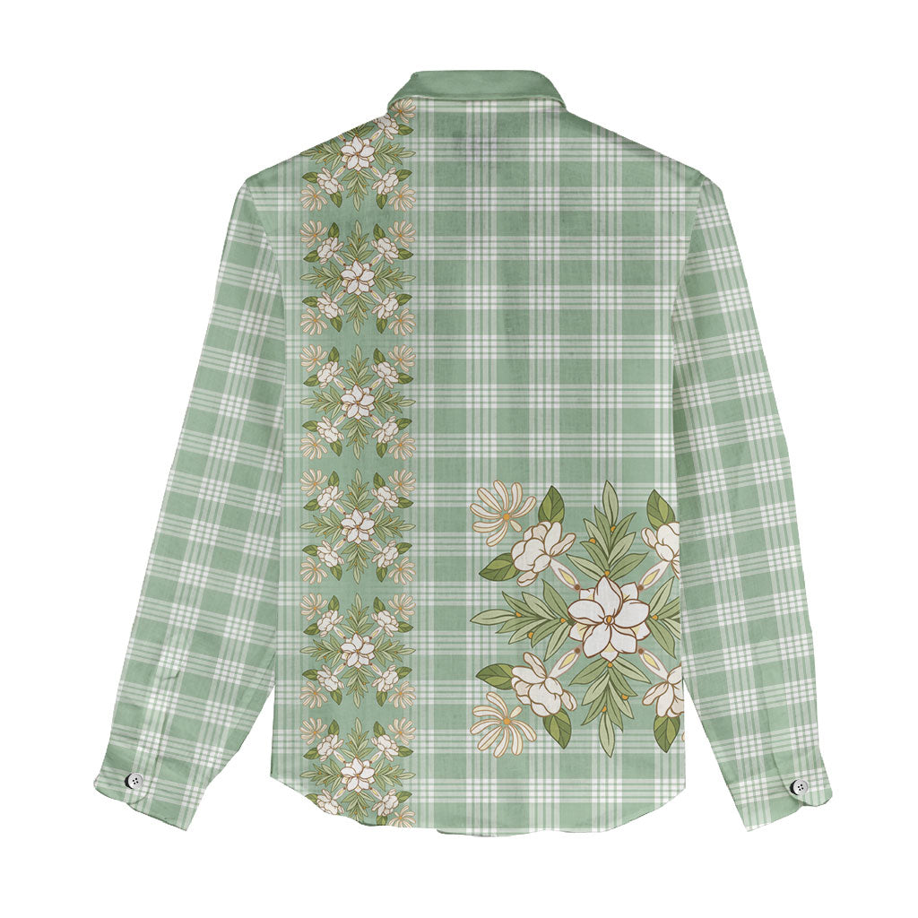 Liko Kukui Hawai'i Palaka Squares Maile Leaf Women Casual Shirt Flowers Hawaiian Quilt Patterns