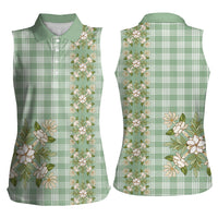 Liko Kukui Hawai'i Palaka Squares Maile Leaf Women Sleeveless Polo Shirt Flowers Hawaiian Quilt Patterns