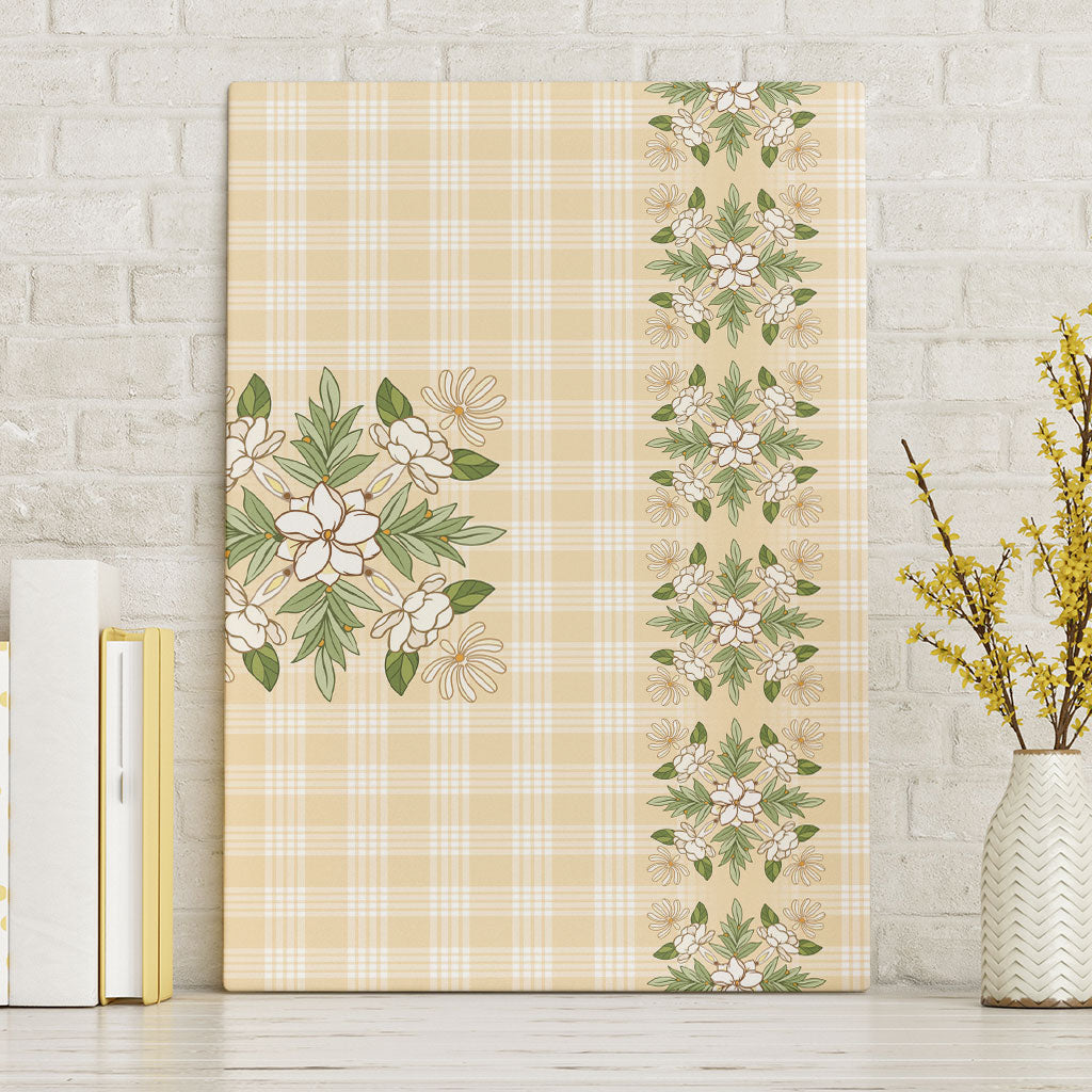 Melemele Ahiahia Hawai'i Palaka Squares Maile Leaf Canvas Wall Art Flowers Hawaiian Quilt Patterns LT9 Without Frame Pastel Yellow - Polynesian Pride