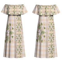 Melemele Ahiahia Hawai'i Palaka Squares Maile Leaf Couples Matching Off Shoulder Maxi Dress and Long Sleeve Button Shirt Flowers Hawaiian Quilt Patterns