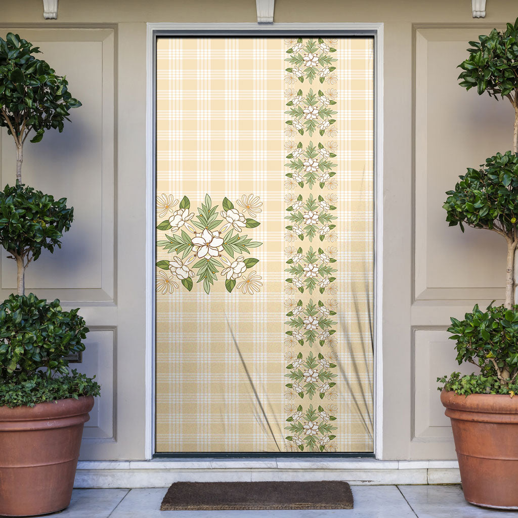 Melemele Ahiahia Hawai'i Palaka Squares Maile Leaf Door Cover Flowers Hawaiian Quilt Patterns LT9 Pastel Yellow - Polynesian Pride