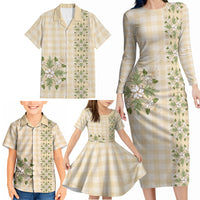 Melemele Ahiahia Hawai'i Palaka Squares Maile Leaf Family Matching Long Sleeve Bodycon Dress and Hawaiian Shirt Flowers Hawaiian Quilt Patterns