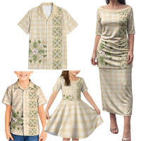 Melemele Ahiahia Hawai'i Palaka Squares Maile Leaf Family Matching Puletasi and Hawaiian Shirt Flowers Hawaiian Quilt Patterns