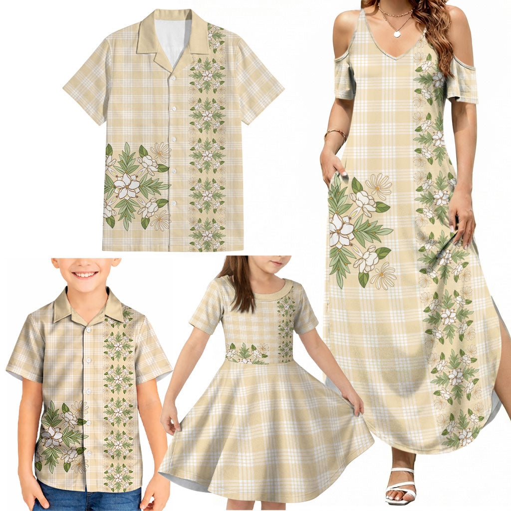 Melemele Ahiahia Hawai'i Palaka Squares Maile Leaf Family Matching Summer Maxi Dress and Hawaiian Shirt Flowers Hawaiian Quilt Patterns