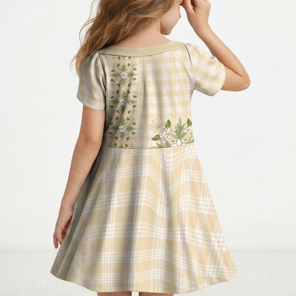 Melemele Ahiahia Hawai'i Palaka Squares Maile Leaf Kid Short Sleeve Dress Flowers Hawaiian Quilt Patterns