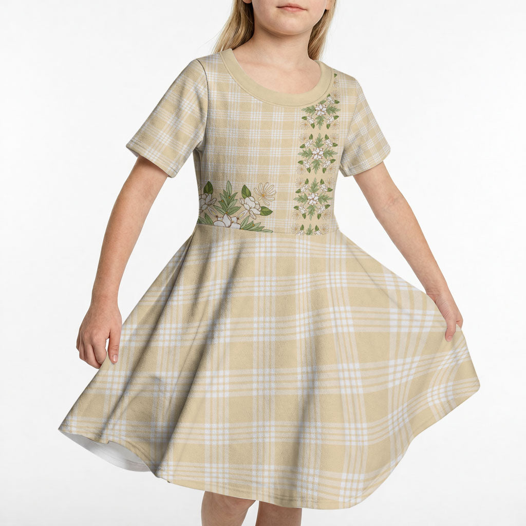 Melemele Ahiahia Hawai'i Palaka Squares Maile Leaf Kid Short Sleeve Dress Flowers Hawaiian Quilt Patterns