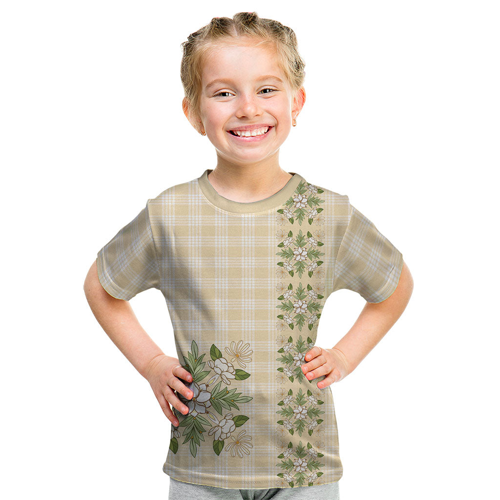 Melemele Ahiahia Hawai'i Palaka Squares Maile Leaf Kid T Shirt Flowers Hawaiian Quilt Patterns LT9 Pastel Yellow - Polynesian Pride