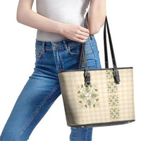 Melemele Ahiahia Hawai'i Palaka Squares Maile Leaf Leather Tote Bag Flowers Hawaiian Quilt Patterns