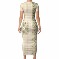 Melemele Ahiahia Hawai'i Palaka Squares Maile Leaf Short Sleeve Bodycon Dress Flowers Hawaiian Quilt Patterns
