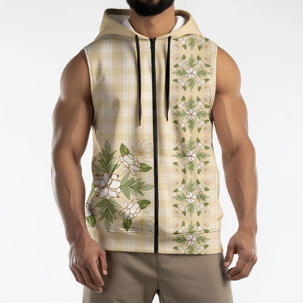 Melemele Ahiahia Hawai'i Palaka Squares Maile Leaf Sleeveless Zip Hoodie Flowers Hawaiian Quilt Patterns