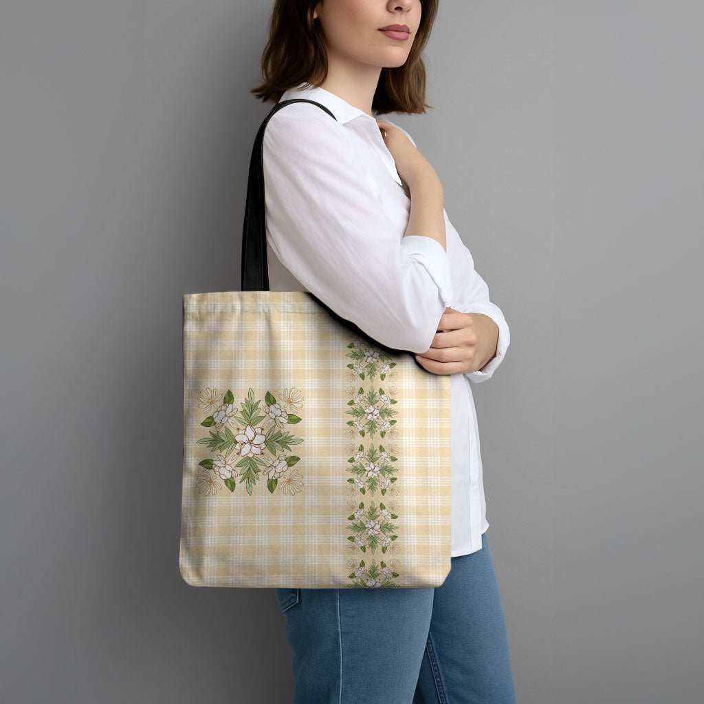 Melemele Ahiahia Hawai'i Palaka Squares Maile Leaf Tote Bag Flowers Hawaiian Quilt Patterns