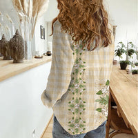 Melemele Ahiahia Hawai'i Palaka Squares Maile Leaf Women Casual Shirt Flowers Hawaiian Quilt Patterns