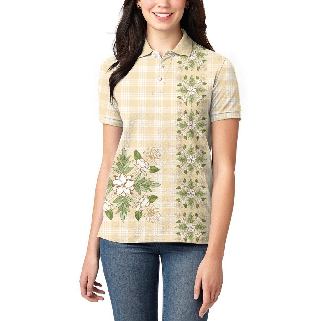 Melemele Ahiahia Hawai'i Palaka Squares Maile Leaf Women Polo Shirt Flowers Hawaiian Quilt Patterns