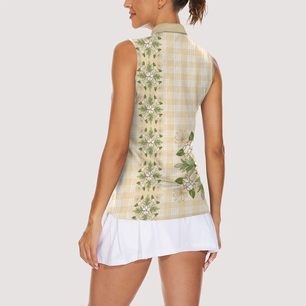 Melemele Ahiahia Hawai'i Palaka Squares Maile Leaf Women Sleeveless Polo Shirt Flowers Hawaiian Quilt Patterns