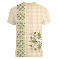 Melemele Ahiahia Hawai'i Palaka Squares Maile Leaf Women V-Neck T-Shirt Flowers Hawaiian Quilt Patterns