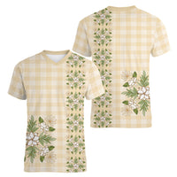 Melemele Ahiahia Hawai'i Palaka Squares Maile Leaf Women V-Neck T-Shirt Flowers Hawaiian Quilt Patterns