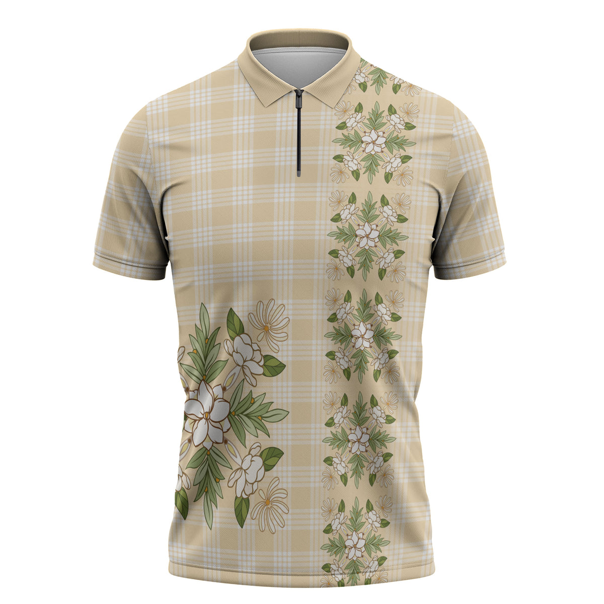 Melemele Ahiahia Hawai'i Palaka Squares Maile Leaf Zipper Polo Shirt Flowers Hawaiian Quilt Patterns