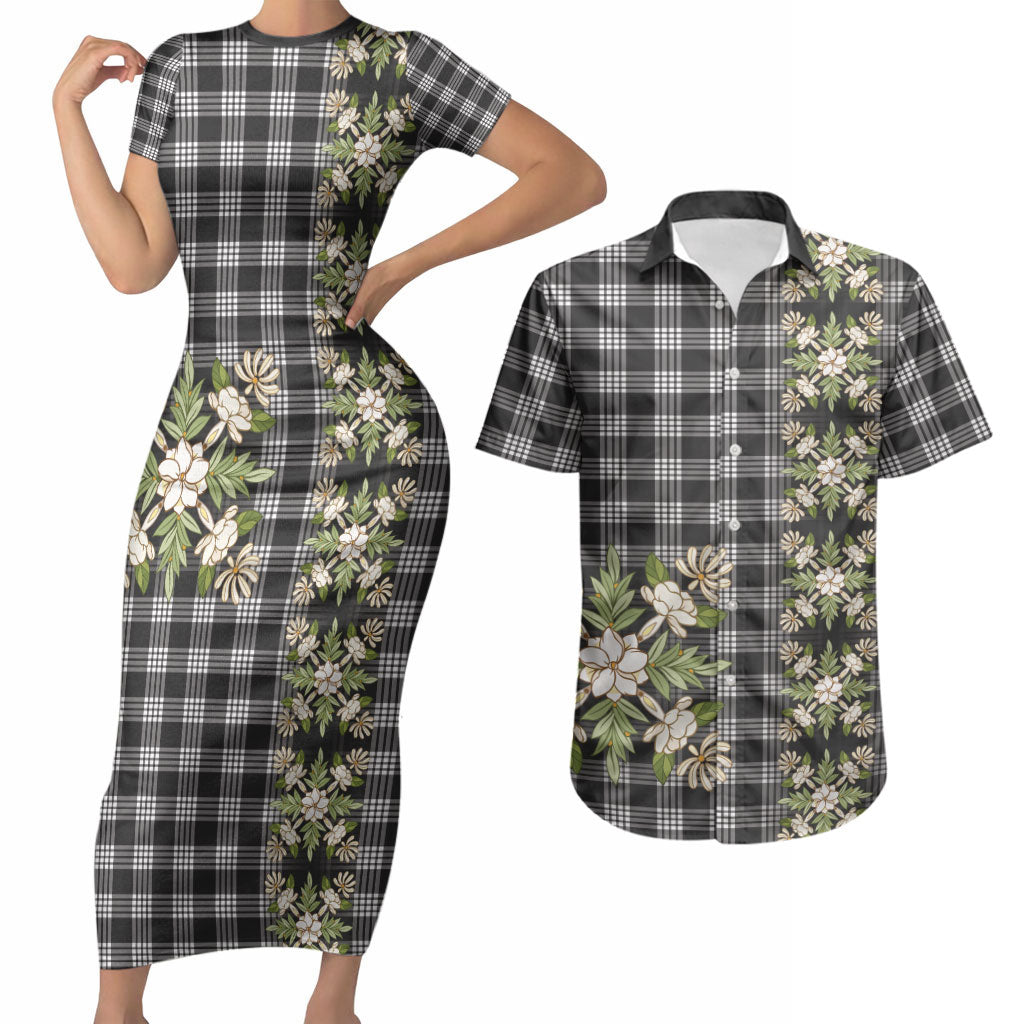 Pauli Hawai'i Palaka Squares Maile Leaf Couples Matching Short Sleeve Bodycon Dress and Hawaiian Shirt Flowers Hawaiian Quilt Patterns