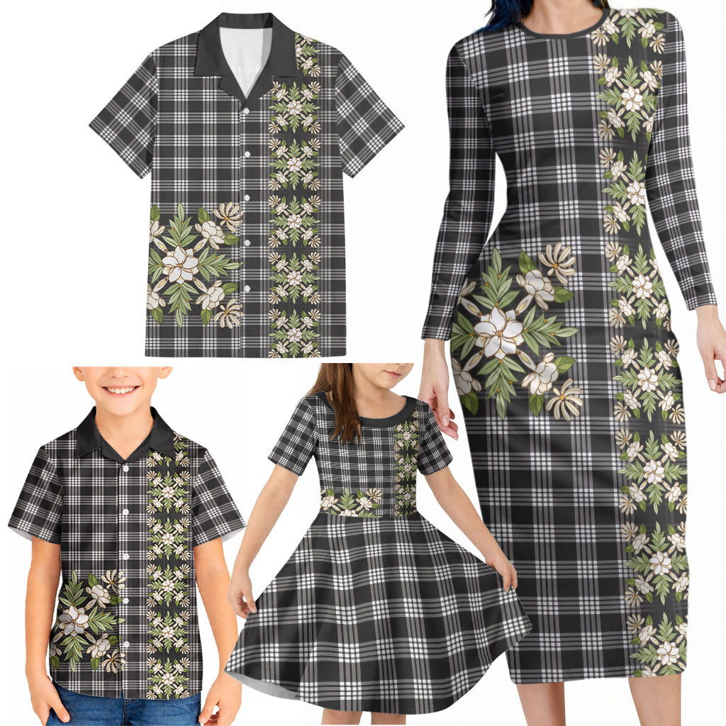 Pauli Hawai'i Palaka Squares Maile Leaf Family Matching Long Sleeve Bodycon Dress and Hawaiian Shirt Flowers Hawaiian Quilt Patterns