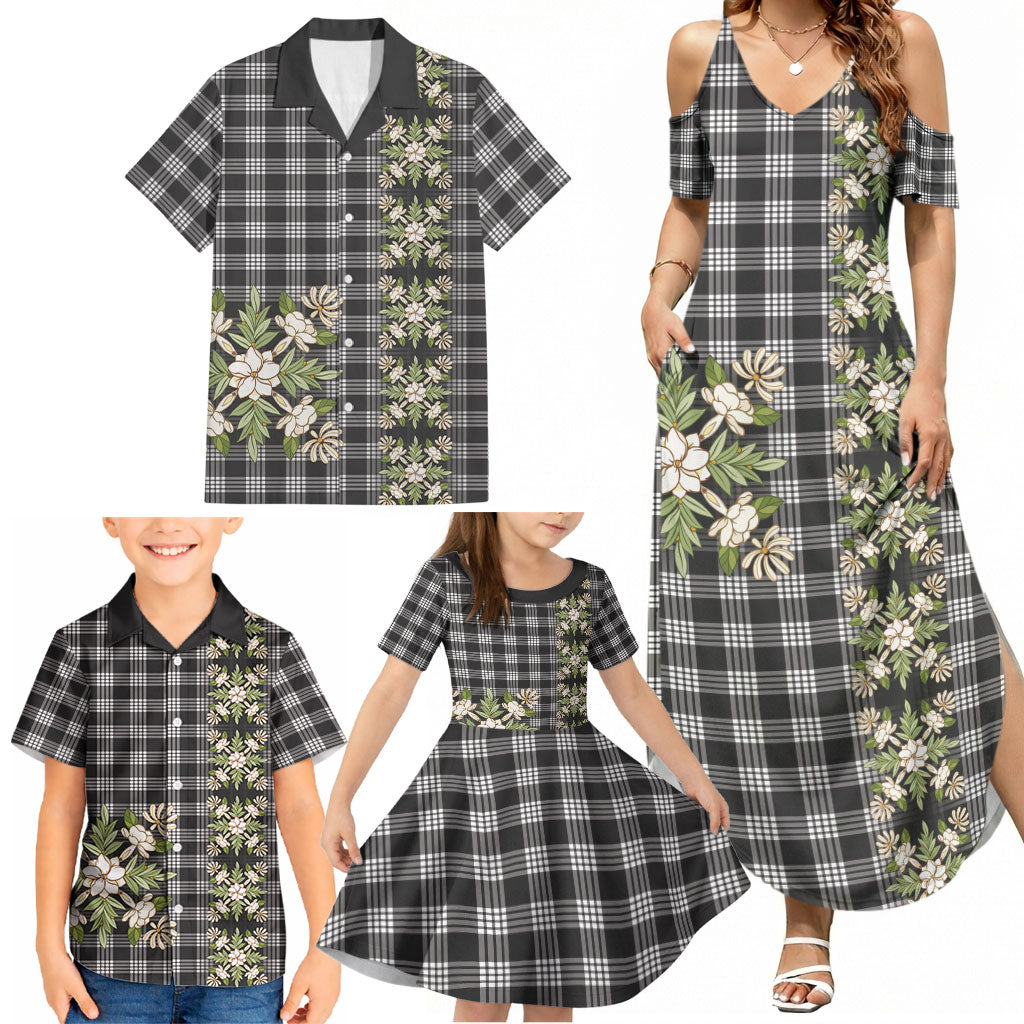 Pauli Hawai'i Palaka Squares Maile Leaf Family Matching Summer Maxi Dress and Hawaiian Shirt Flowers Hawaiian Quilt Patterns