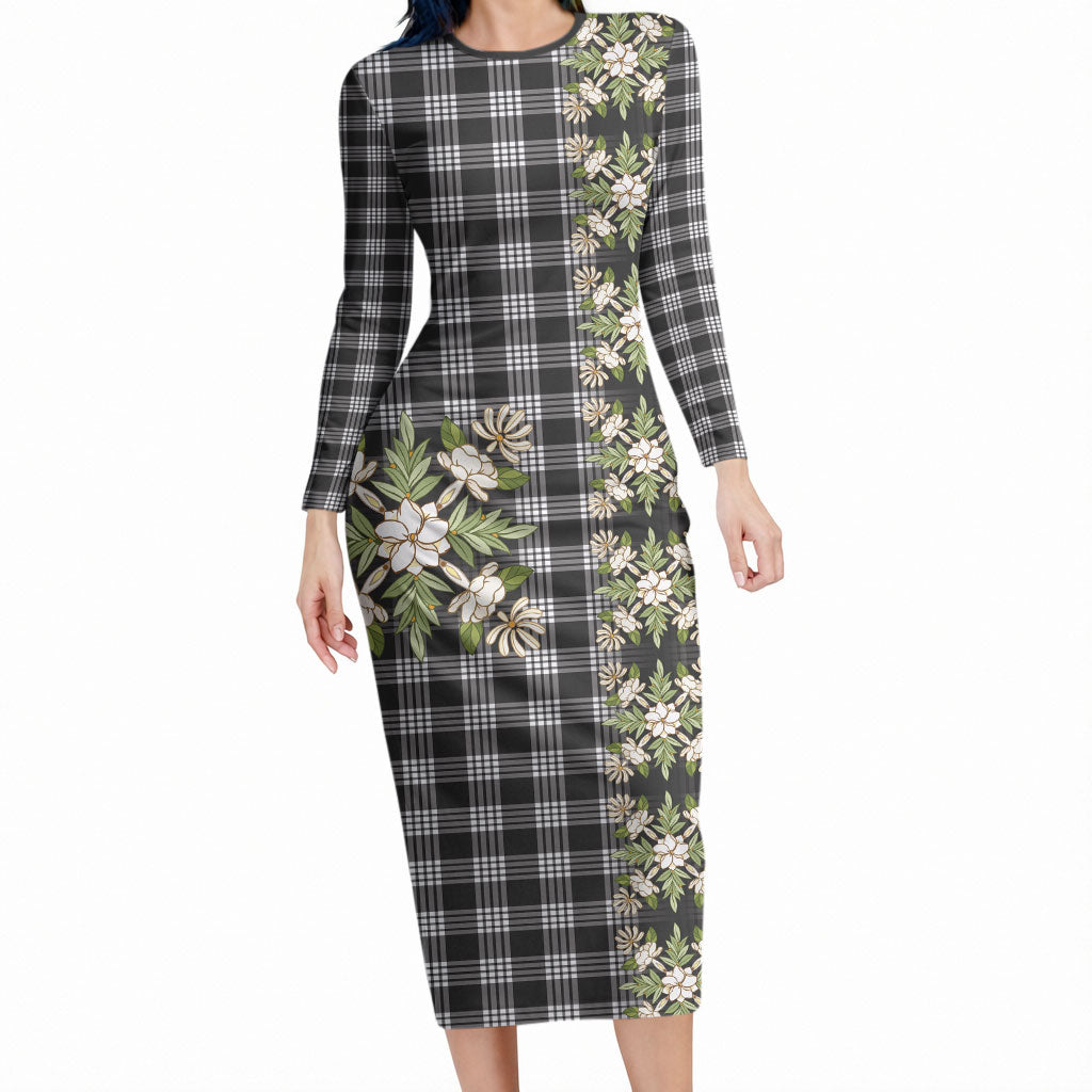 Pauli Hawai'i Palaka Squares Maile Leaf Long Sleeve Bodycon Dress Flowers Hawaiian Quilt Patterns