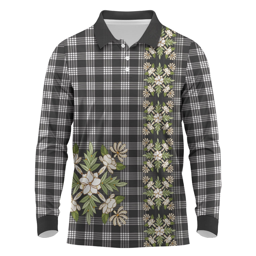 Pauli Hawai'i Palaka Squares Maile Leaf Long Sleeve Polo Shirt Flowers Hawaiian Quilt Patterns