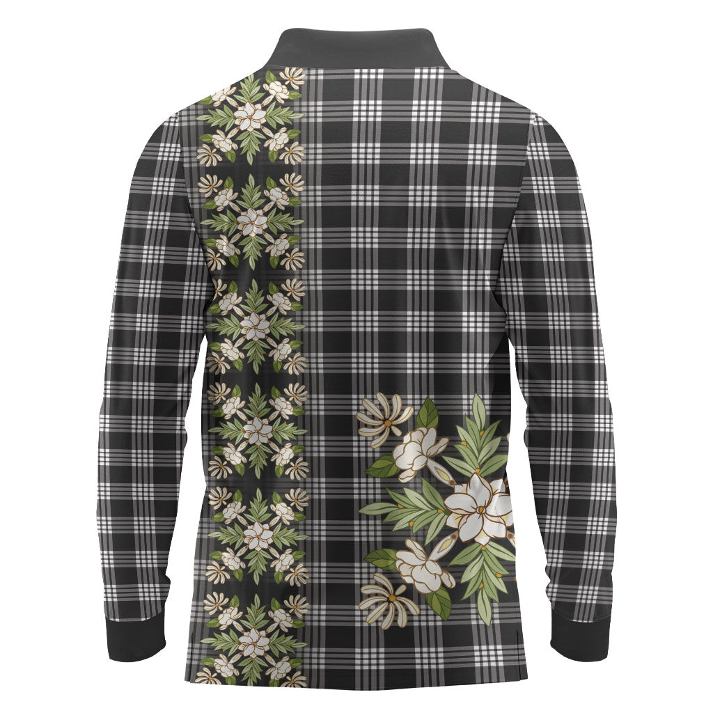 Pauli Hawai'i Palaka Squares Maile Leaf Long Sleeve Polo Shirt Flowers Hawaiian Quilt Patterns