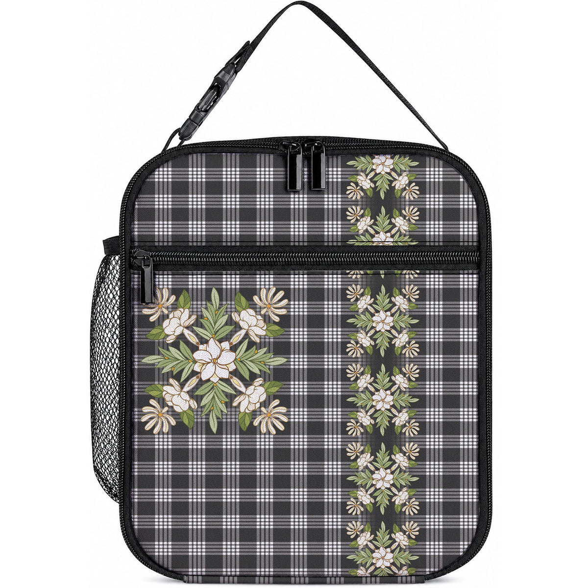 Pauli Hawai'i Palaka Squares Maile Leaf Lunch Bag Flowers Hawaiian Quilt Patterns LT9 10.2 × 8.3 × 4.3 inch Soft Black - Polynesian Pride