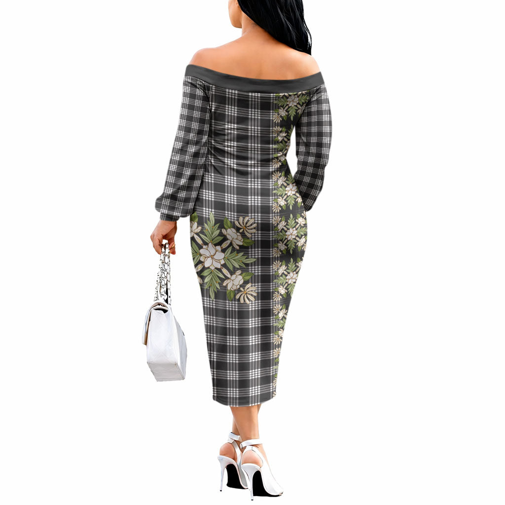 Pauli Hawai'i Palaka Squares Maile Leaf Off The Shoulder Long Sleeve Dress Flowers Hawaiian Quilt Patterns
