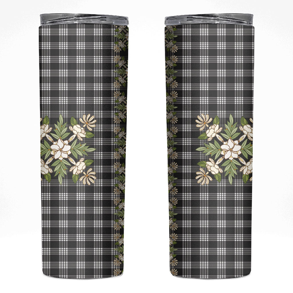 Pauli Hawai'i Palaka Squares Maile Leaf Skinny Tumbler Flowers Hawaiian Quilt Patterns LT9 Soft Black - Polynesian Pride