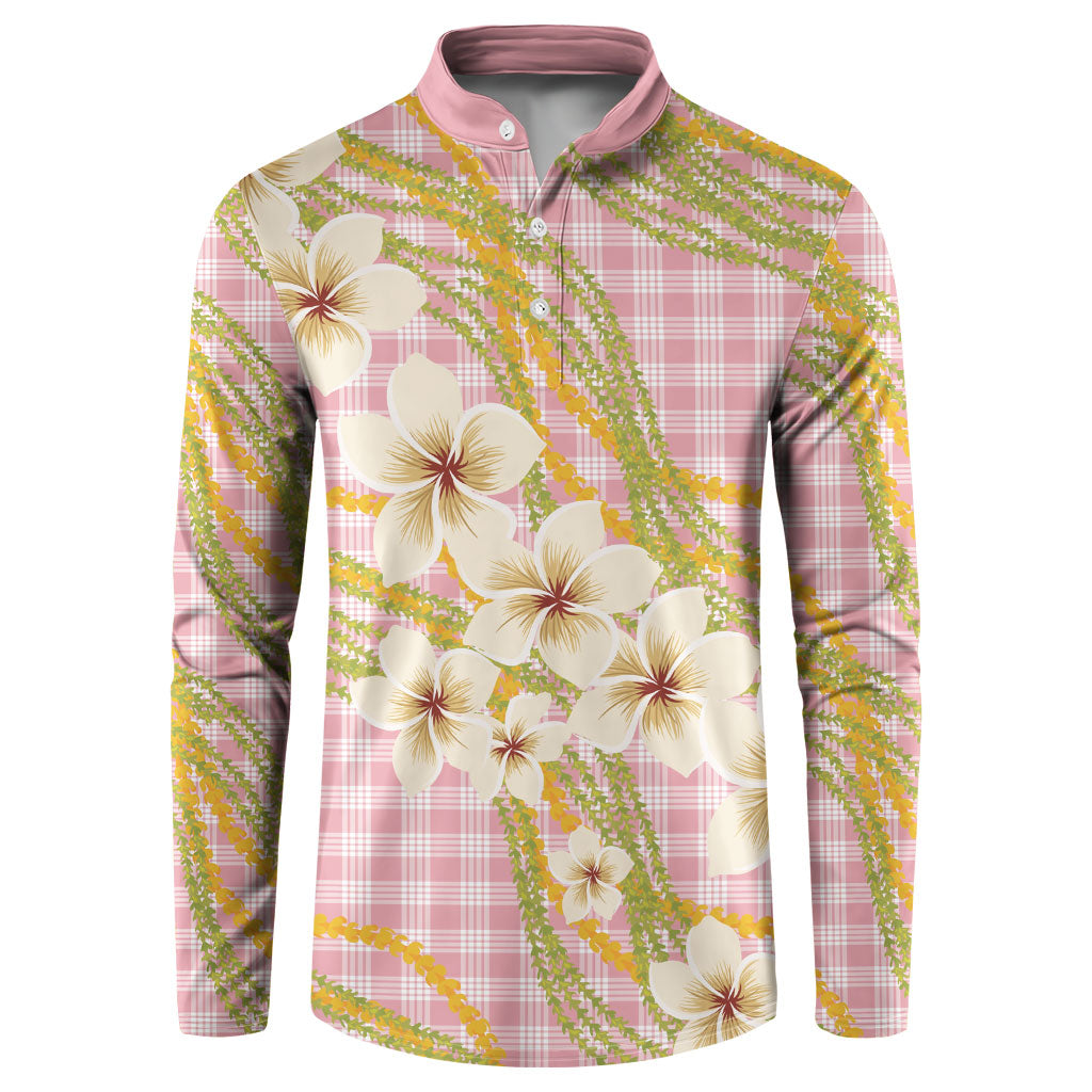 Akala Hamele Palaka Plumeria Button Sweatshirt Puakenikeni and Maile Lei