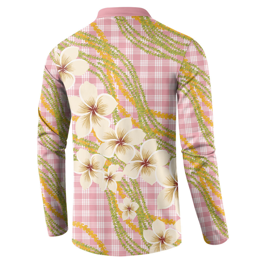 Akala Hamele Palaka Plumeria Button Sweatshirt Puakenikeni and Maile Lei