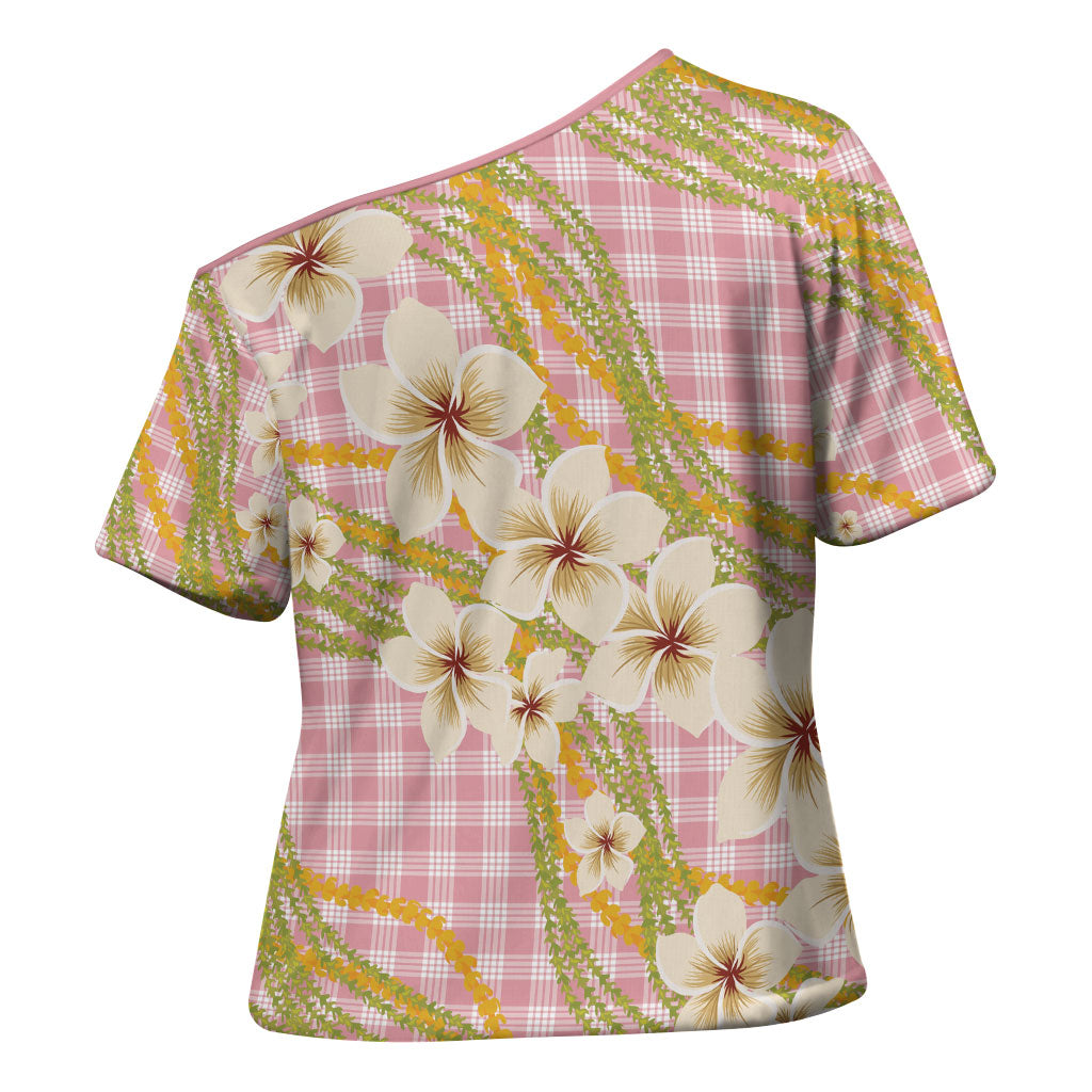 Akala Hamele Palaka Plumeria Cross Shoulder Shirt Puakenikeni and Maile Lei