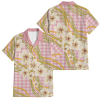 Akala Hamele Palaka Plumeria Family Matching Off Shoulder Maxi Dress and Hawaiian Shirt Puakenikeni and Maile Lei