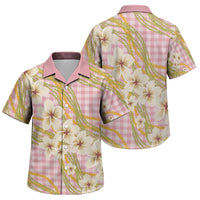 Akala Hamele Palaka Plumeria Family Matching Off Shoulder Maxi Dress and Hawaiian Shirt Puakenikeni and Maile Lei