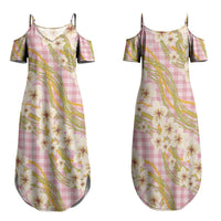 Akala Hamele Palaka Plumeria Family Matching Summer Maxi Dress and Hawaiian Shirt Puakenikeni and Maile Lei