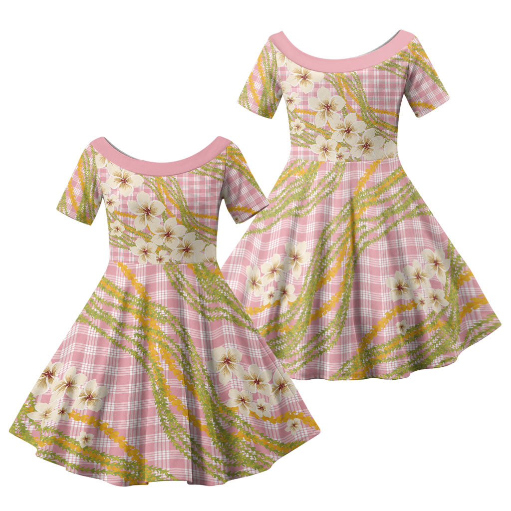 Akala Hamele Palaka Plumeria Family Matching Summer Maxi Dress and Hawaiian Shirt Puakenikeni and Maile Lei