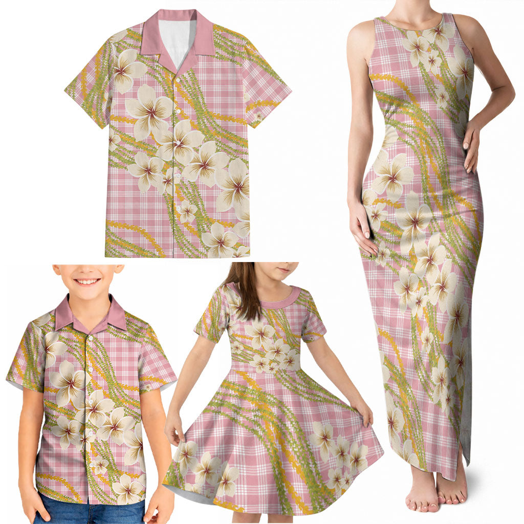 Akala Hamele Palaka Plumeria Family Matching Tank Maxi Dress and Hawaiian Shirt Puakenikeni and Maile Lei LT9 - Polynesian Pride