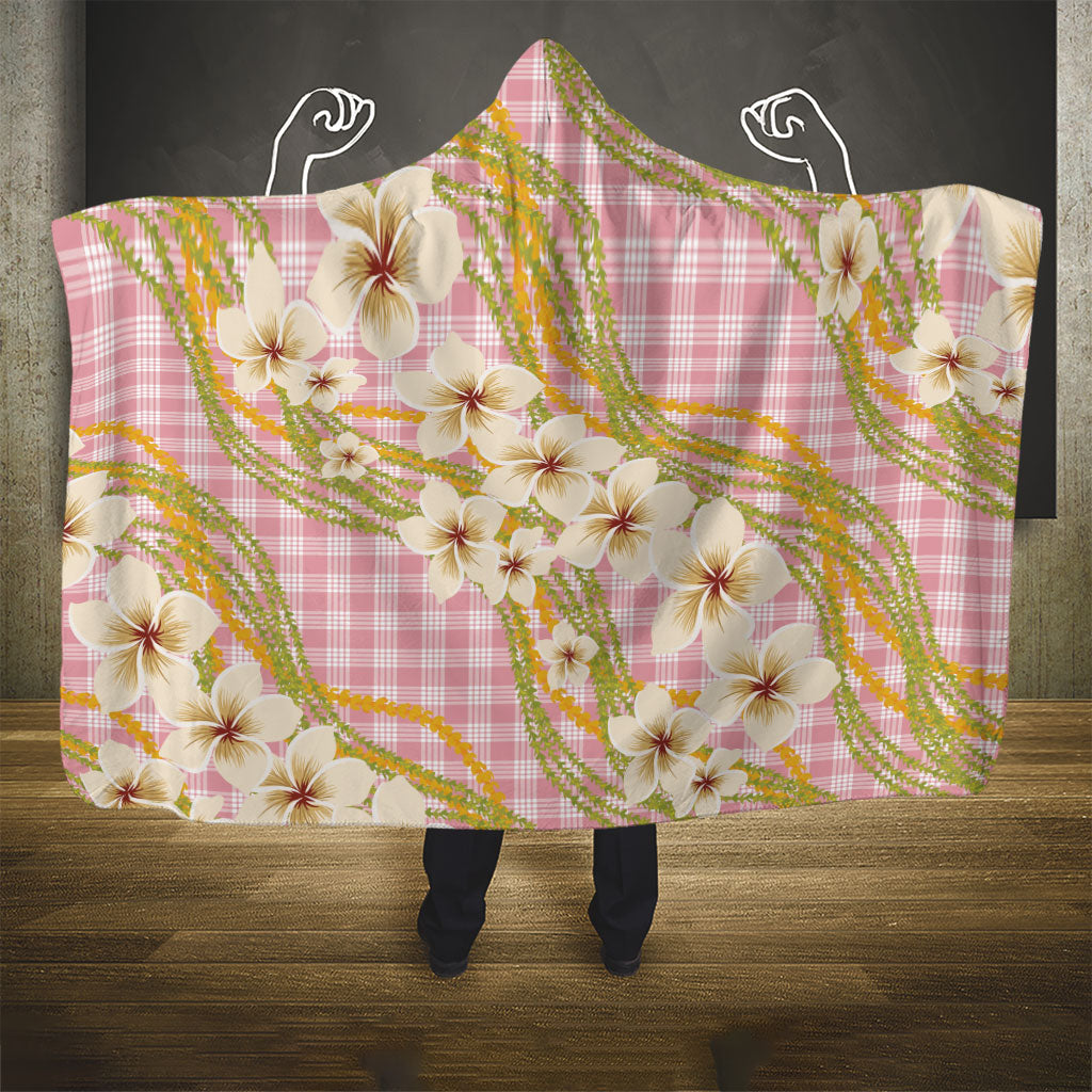 Akala Hamele Palaka Plumeria Hooded Blanket Puakenikeni and Maile Lei