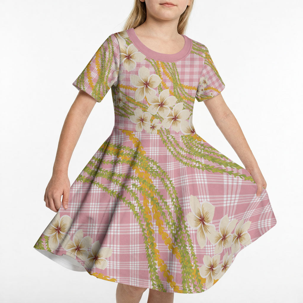 Akala Hamele Palaka Plumeria Kid Short Sleeve Dress Puakenikeni and Maile Lei