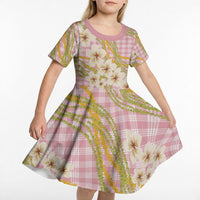 Akala Hamele Palaka Plumeria Kid Short Sleeve Dress Puakenikeni and Maile Lei