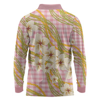 Akala Hamele Palaka Plumeria Long Sleeve Polo Shirt Puakenikeni and Maile Lei