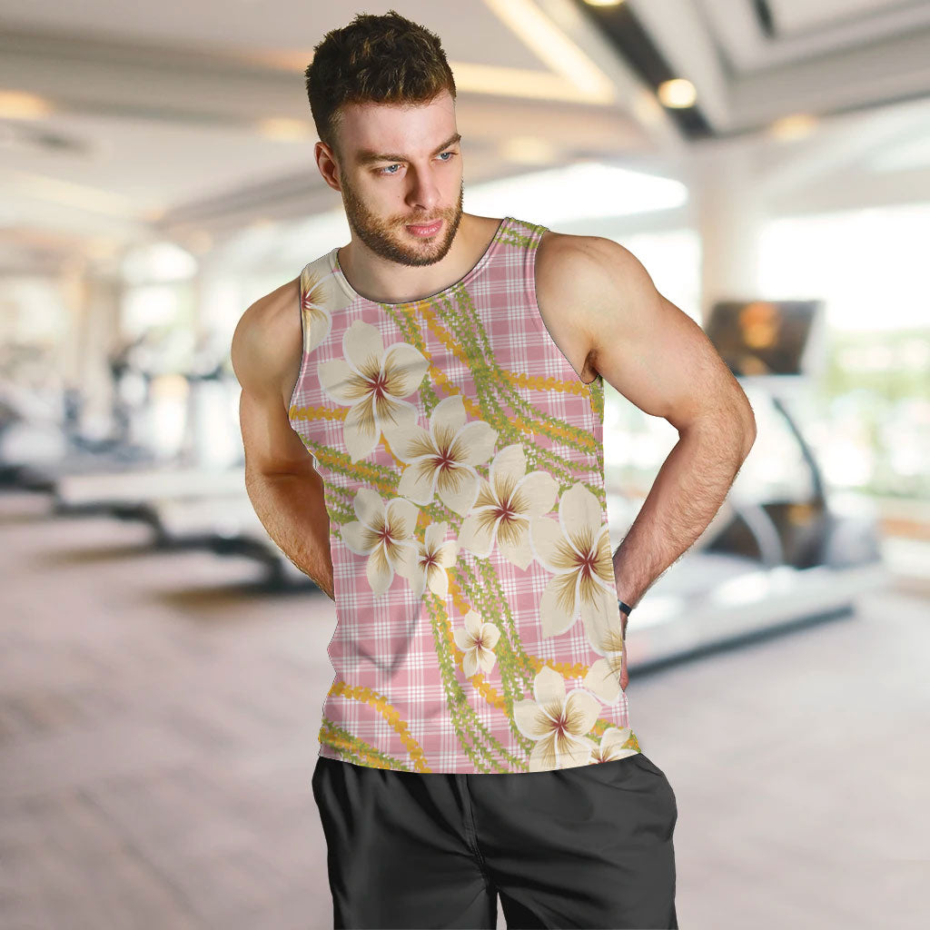 Akala Hamele Palaka Plumeria Men Tank Top Puakenikeni and Maile Lei