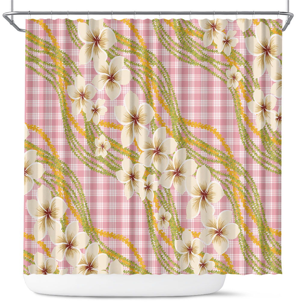Akala Hamele Palaka Plumeria Shower Curtain Puakenikeni and Maile Lei