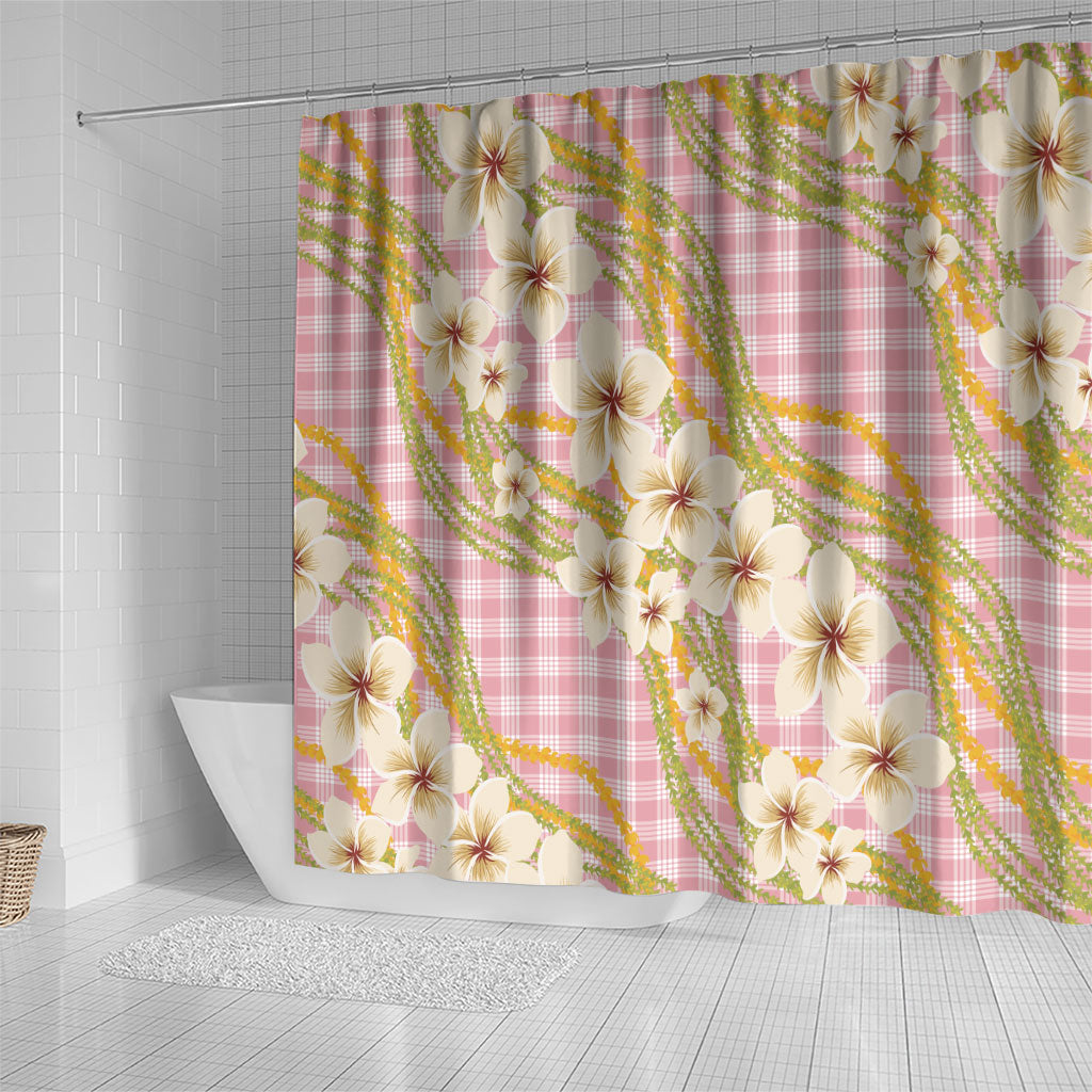 Akala Hamele Palaka Plumeria Shower Curtain Puakenikeni and Maile Lei