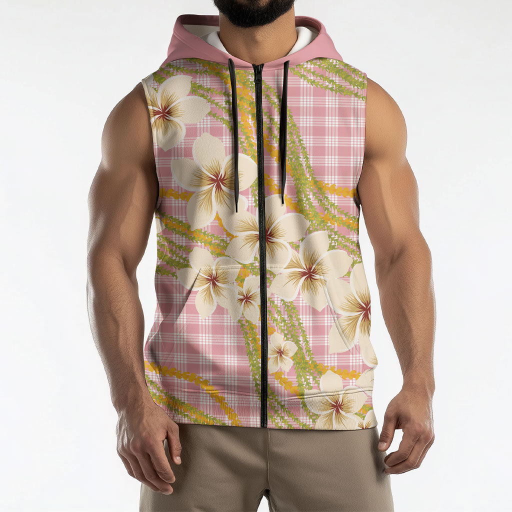 Akala Hamele Palaka Plumeria Sleeveless Zip Hoodie Puakenikeni and Maile Lei